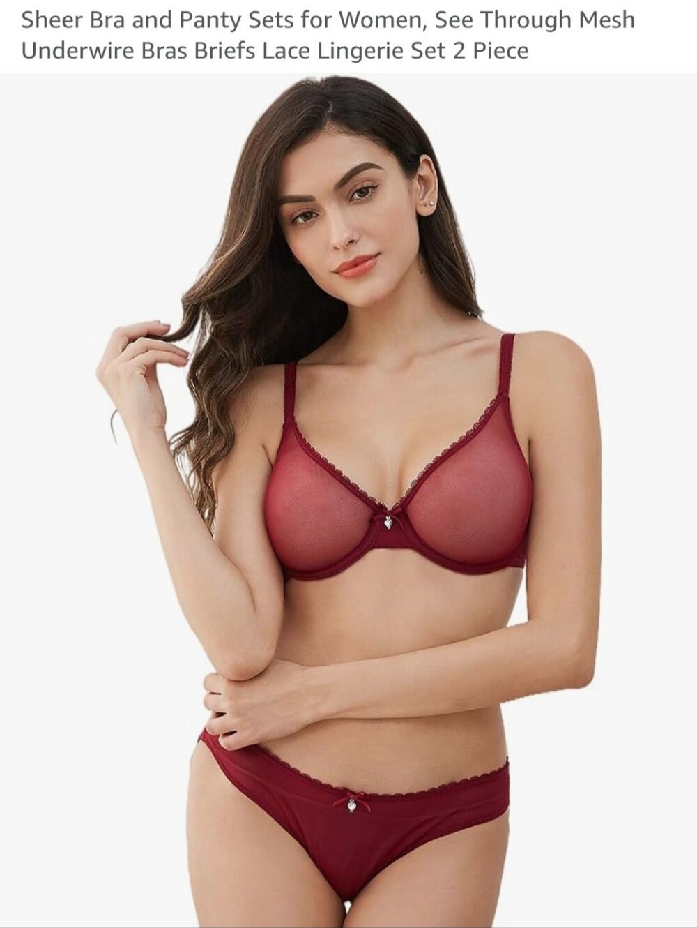 Sheer Mesh Underwire Bra & Bikini Set - 38C